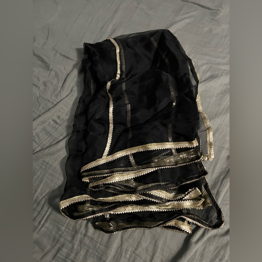 COPY - Black tissue dupatta with golden lace